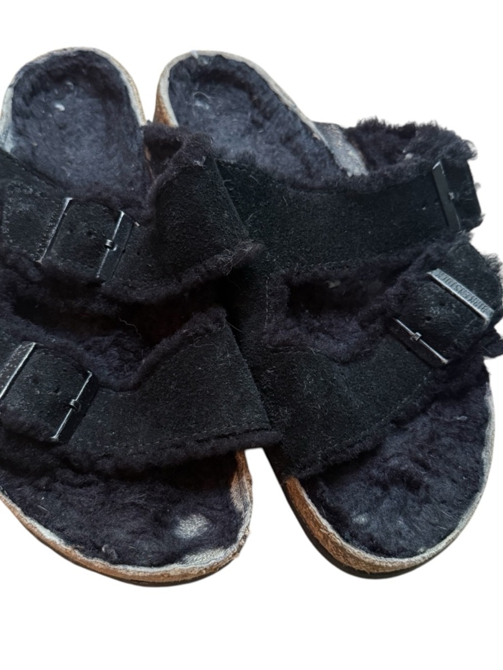 Birkenstock Black Fur Lined Double-Strap Slide Sandals